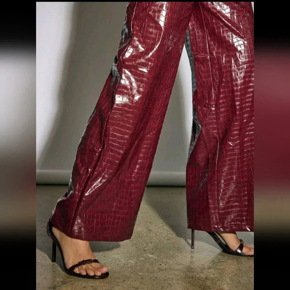 Faux Crocodile Leather Tailored Wide Leg Trouser - Picture 6 of 6